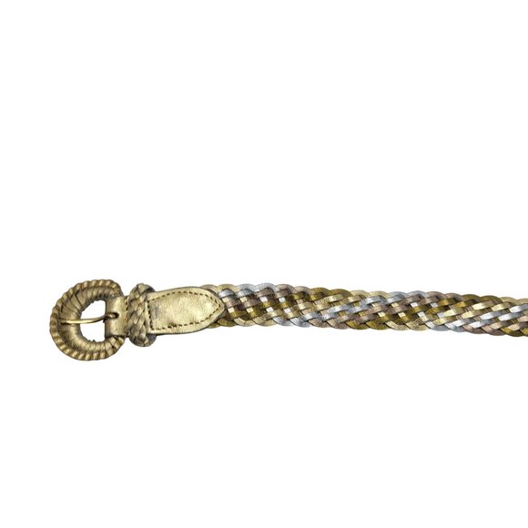 Vtg Metallic Gold Silver Platinum Braided Leather Belt Sz XL Western‎ Glam Disco main image 6